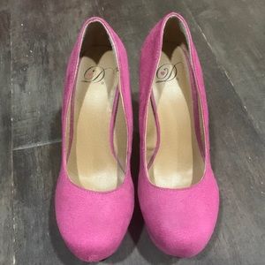 Fuchsia “suede” wedges.